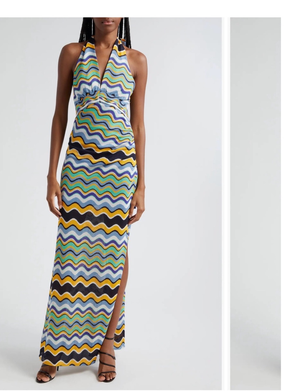 Ramy brook Alia Mulitcolor Wave Jacquard Halter Maxi Dress size 2